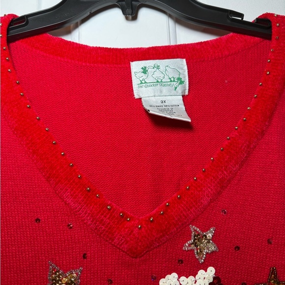 Quacker Factory Red V Neck Sweater Sequined Flag & Stars 3X Plus Beads Patriotic - Picture 6 of 9